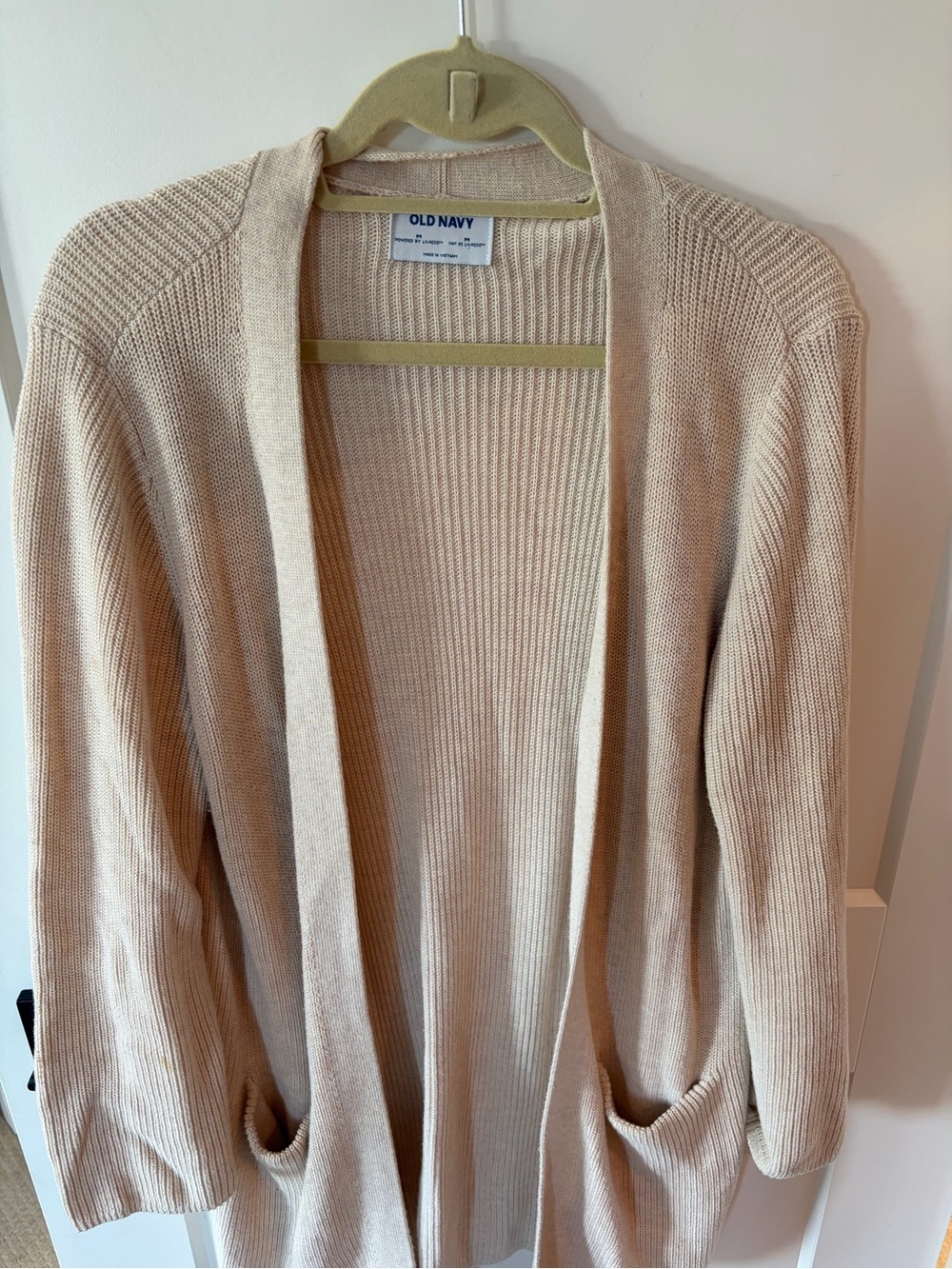 Old Navy Women's Beige Open-Front Ribbed Cardigan